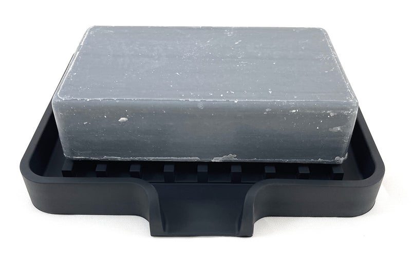 Happitasa Silicone Soap Dish Tray and Sponge Holder with Drain Chute, Pack of 2 | Bathroom and Kitchen Sink Organizer Caddy (Black, 5.2""x4"", 7.2 Ounces) - Image 2